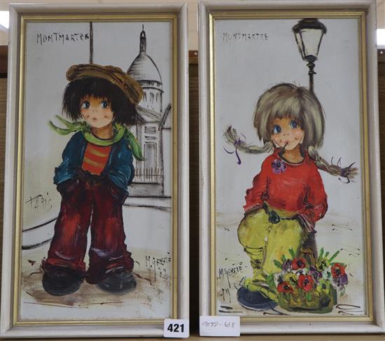 M. Geneie, pair of oils on canvas, Montmartre signed and dated 79, 39 x 19cm